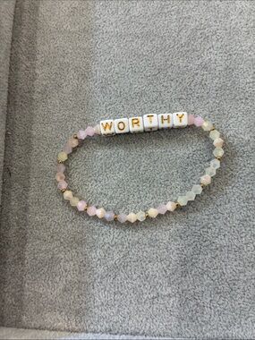 WORTHY Beaded Stretch Bracelet in Pastel Pink and Cream